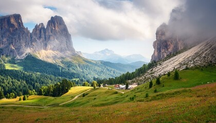 Beautiful landscape of Alpe di siusi - Seiser alm in Dolomite, Italy in the morning.
