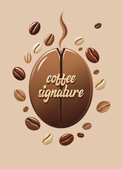 Vector coffee bean signature illustration, combination of coffee bean roasting levels. Suitable for any design, textiles, art, walls, packages