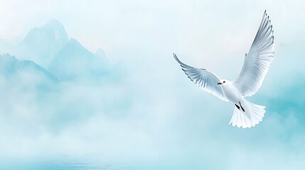 Obraz premium Watercolor animal of a bird soaring over misty mountains nature artwork serene view
