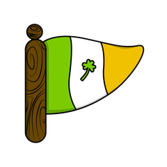 A stylized Irish flag featuring green, white, and orange stripes, with a shamrock in the center. Represents Irish culture and heritage.