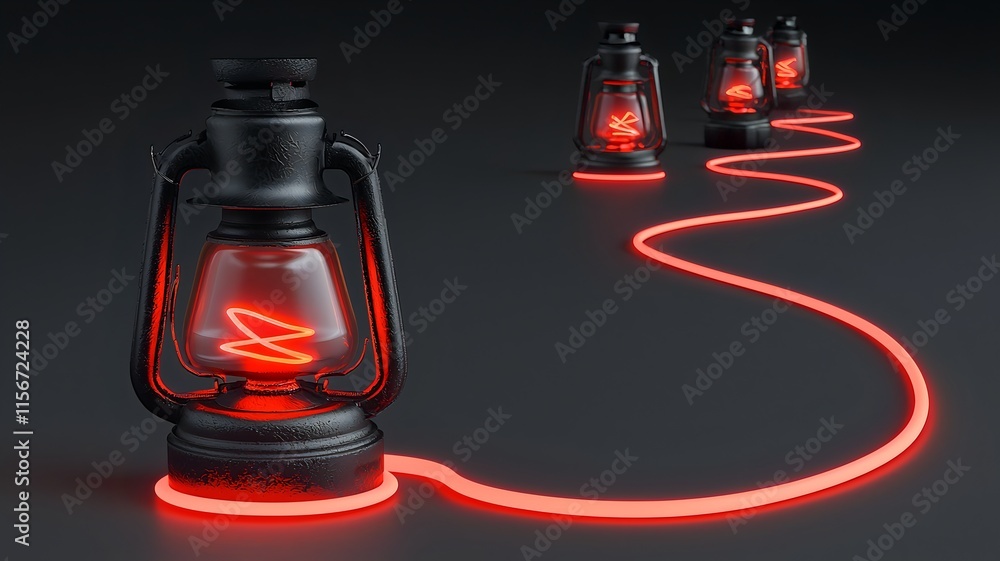 Poster ethereal lantern trails in minimalist gradient backdrop 3d glowing lanterns with abstract light trai