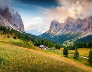Obraz premium Beautiful landscape of Alpe di siusi - Seiser alm in Dolomite, Italy in the morning.