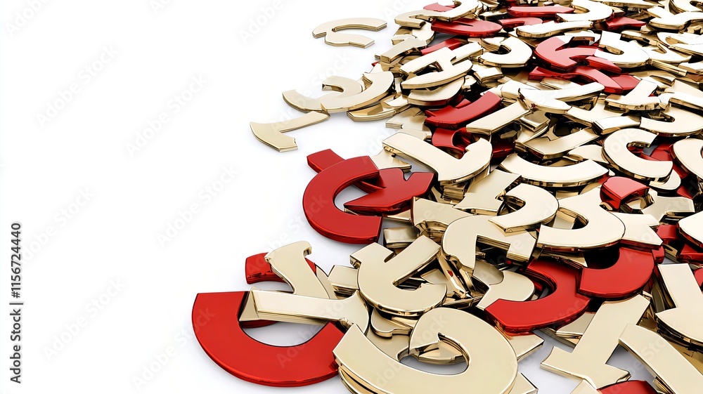 Poster stylish red and gold prosperity themed symbols arranged on a clean white background with ample text 