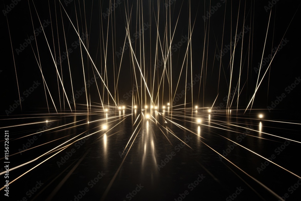 Aufkleber illuminated lines converge on a dark reflective surface, creating a mesmerizing abstract scene.