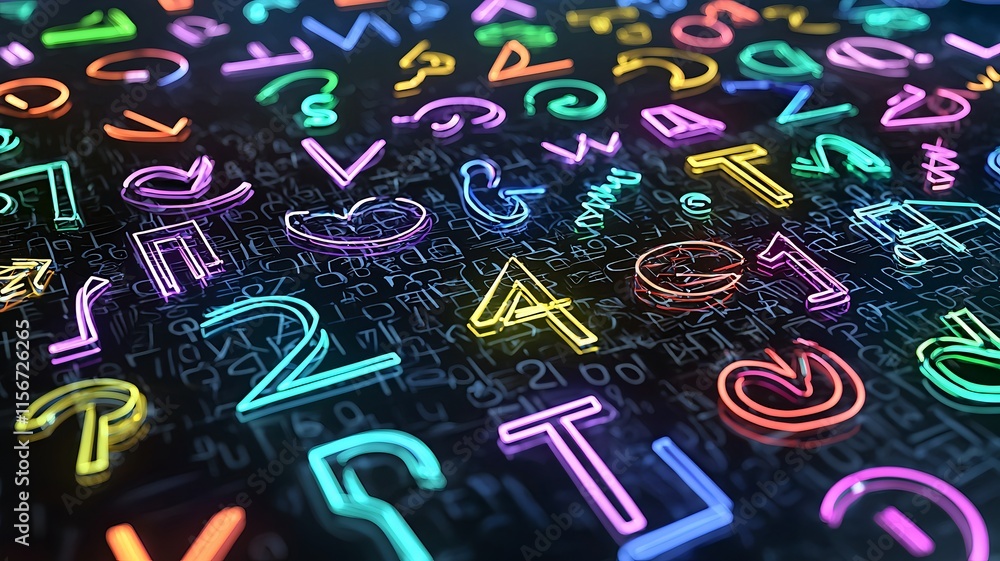 Poster glowing abstract prosperity symbols on gradient backdrop with central text field modern 3d design fu