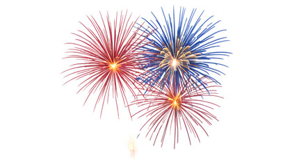 Vibrant Fireworks Explode Against a Deep Dark Night Sky. A captivating image of fireworks bursting in red blue and white colors