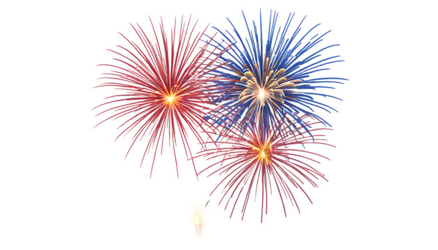 Vibrant Fireworks Explode Against a Deep Dark Night Sky. A captivating image of fireworks bursting in red blue and white colors