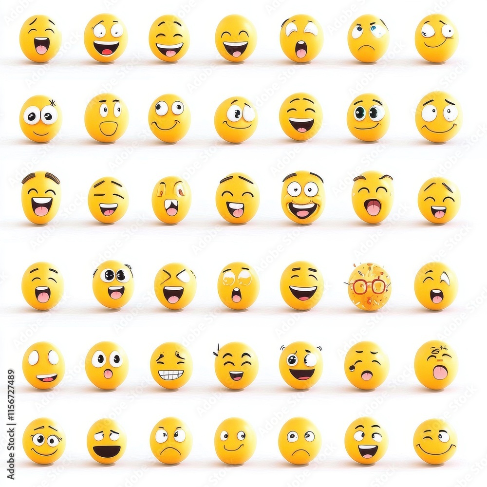 Aufkleber colorful collection of various expressive yellow emoji faces displaying different emotions and react