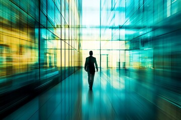Fototapeta premium Businessperson walking in modern office building. Concept of success, future, and career.