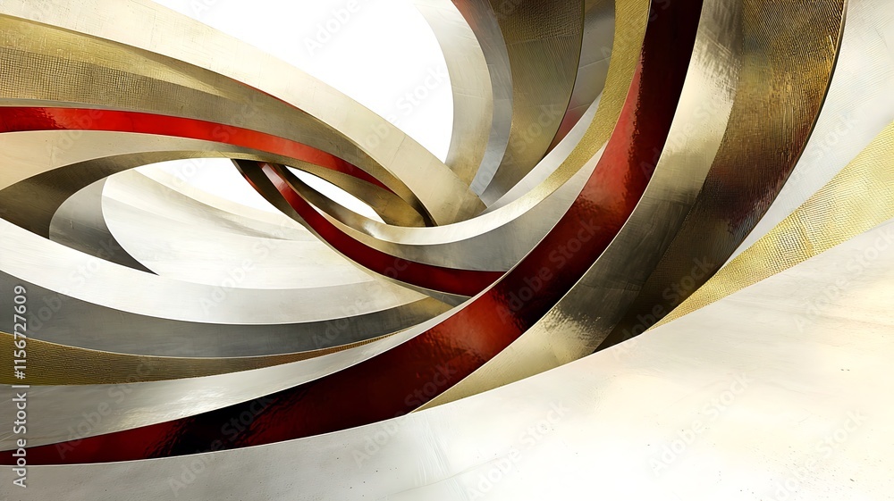 Aufkleber elegant gold ribbons and red accents swirling and flowing in a contemporary minimalist 3d digital ce