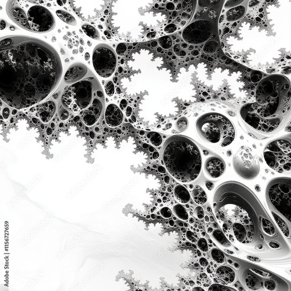 Aufkleber intricate black and white fractal design with organic shapes, evoking a sense of depth and complexit