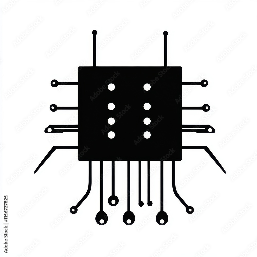 Poster silhouette of a microchip with intricate circuit patterns showcasing technology's essence.