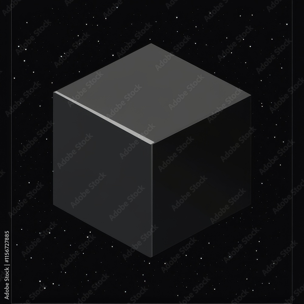 Poster A mysterious black cube floating in a starry space, creating an enigmatic and modern atmosphere.