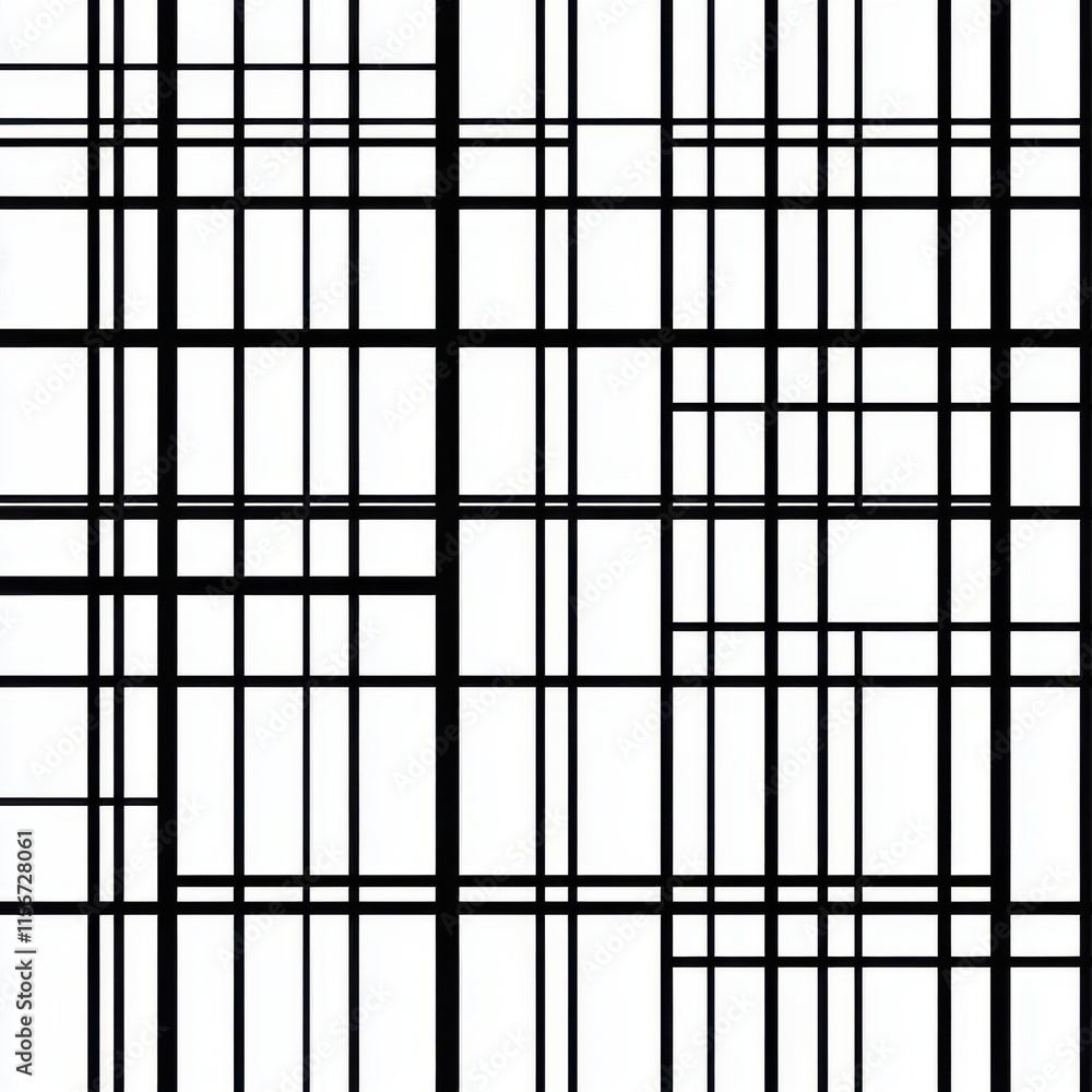 Poster abstract black and white geometric pattern with intersecting lines in a grid layout.