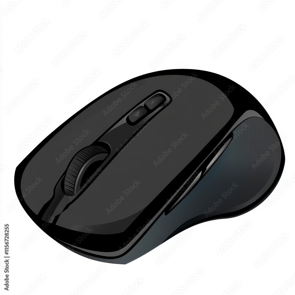 Poster a sleek black computer mouse designed for optimal functionality and comfort in office and gaming env