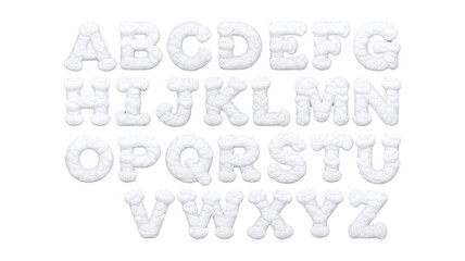 Creative A to Z Alphabet Design Made of Fluffy White Clouds on Transparent Background.