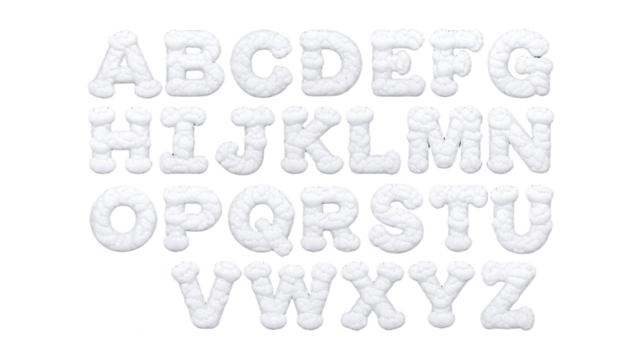 Creative A to Z Alphabet Design Made of Fluffy White Clouds on Transparent Background.