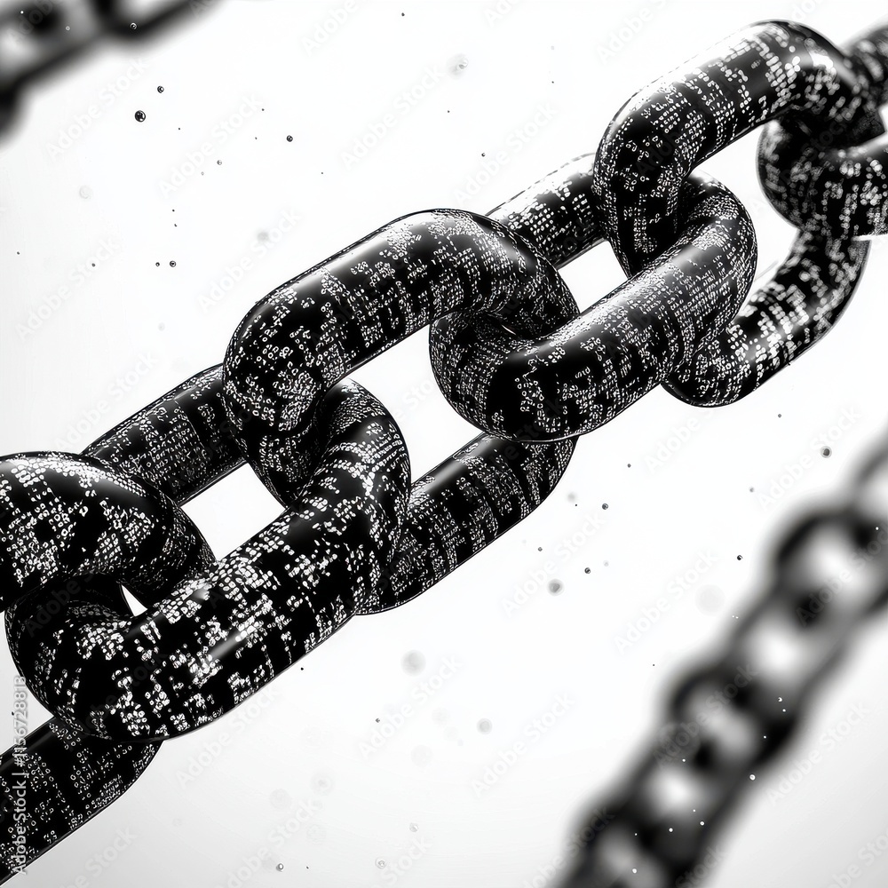 Poster an abstract representation of a digital black chain, symbolizing connectivity and security in techno