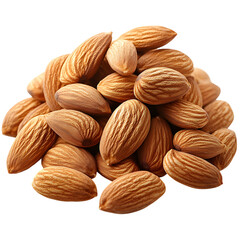 Pile of organic almond nuts isolated on transparent background
