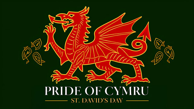 Celtic-style Welsh dragon art in vibrant red and green