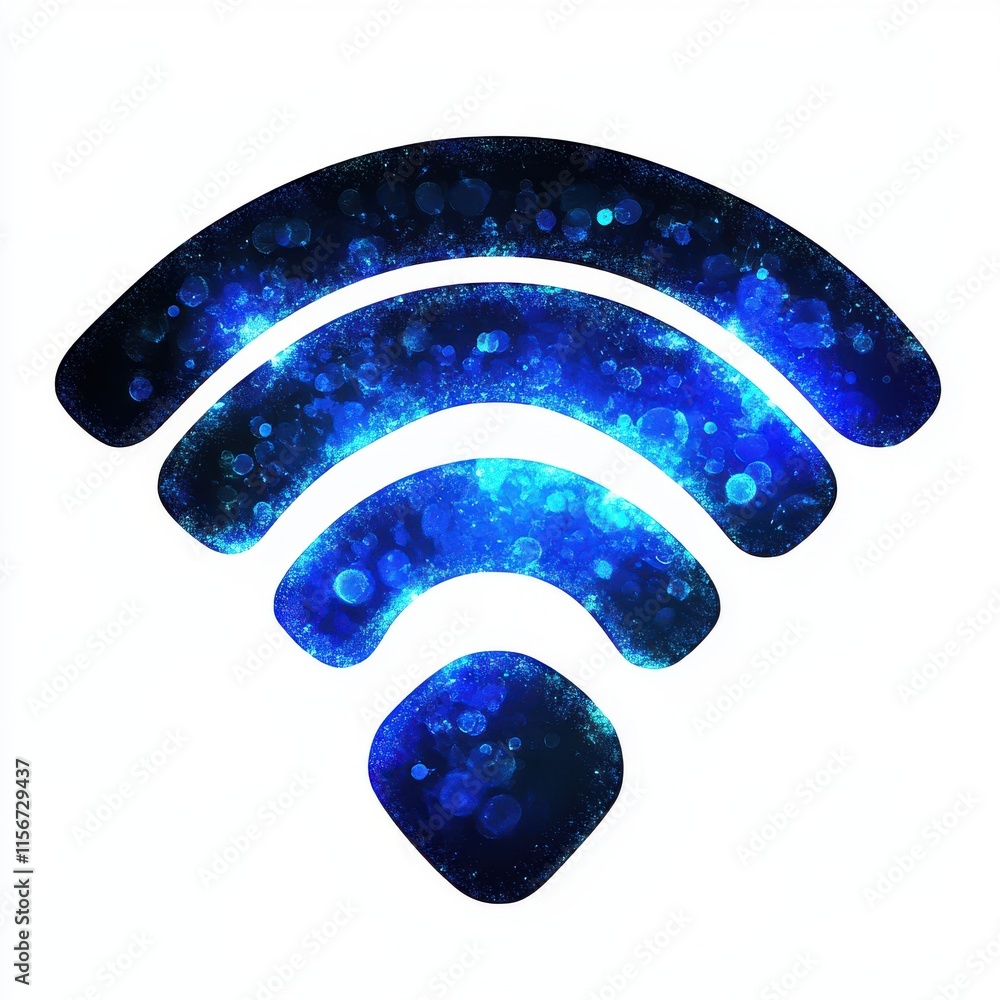 Poster stylized wireless signal icon with a mesmerizing blue bokeh effect.