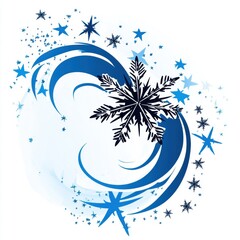 A stunning blue and white abstract design featuring a large snowflake and swirling elements, perfect for winter themes.