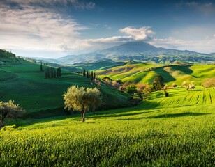 Obraz premium Beautiful landscape of Alpe di siusi - Seiser alm in Dolomite, Italy in the morning.