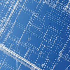 Fototapeta premium Blueprints showcasing intricate architectural designs on a blue background.