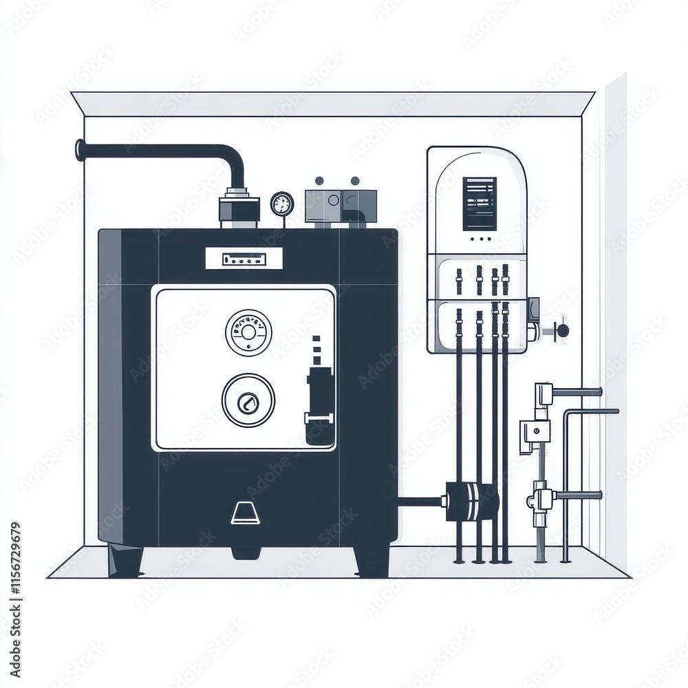 Aufkleber a modern heating boiler system with interconnected pipes and controls, designed for efficient home h