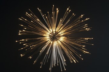A radiant, starburst-shaped light fixture with numerous illuminated filaments against a dark background.