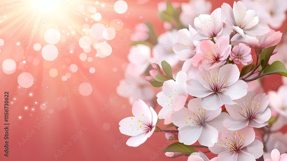 Aufkleber stunning 3d depicting a serene and elegant scene of blooming cherry blossoms with a vibrant glowing 