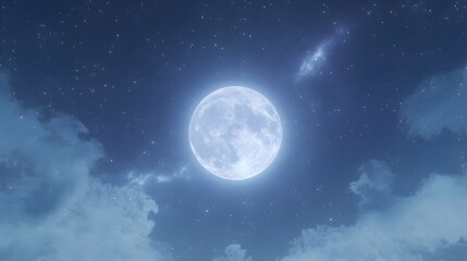 Full Moon Night Sky Clouds Starscape