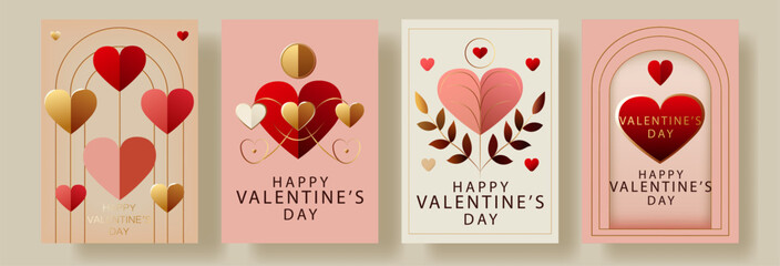 
Elegant Valentine’s Day card designs with hearts and golden details suitable for romantic holiday greeting card templates. Perfect for love-themed invitations posters or digital banners