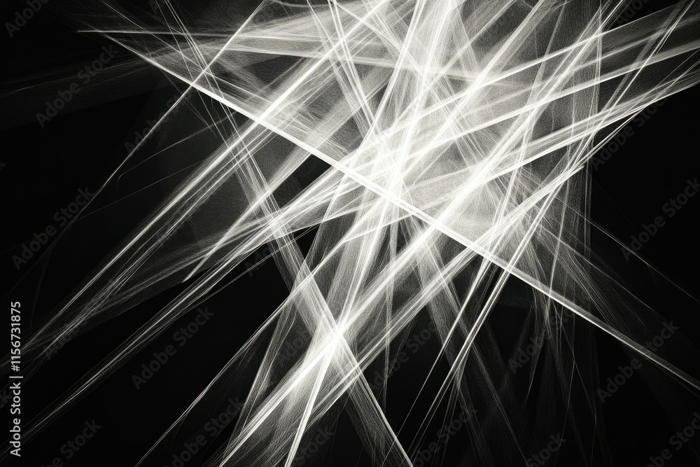Poster abstract grayscale fractal art showcasing intersecting, translucent lines on a transparent backgroun