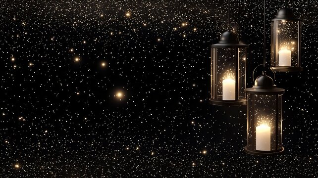 Vibrant 3D fireworks display with glowing lanterns floating against a clean minimalist background providing a reserved text placeholder for design or graphic elements