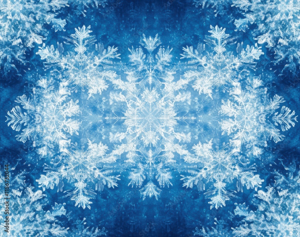 Poster beautiful snowflake background with intricate patterns and a cool blue tone, perfect for winter-them