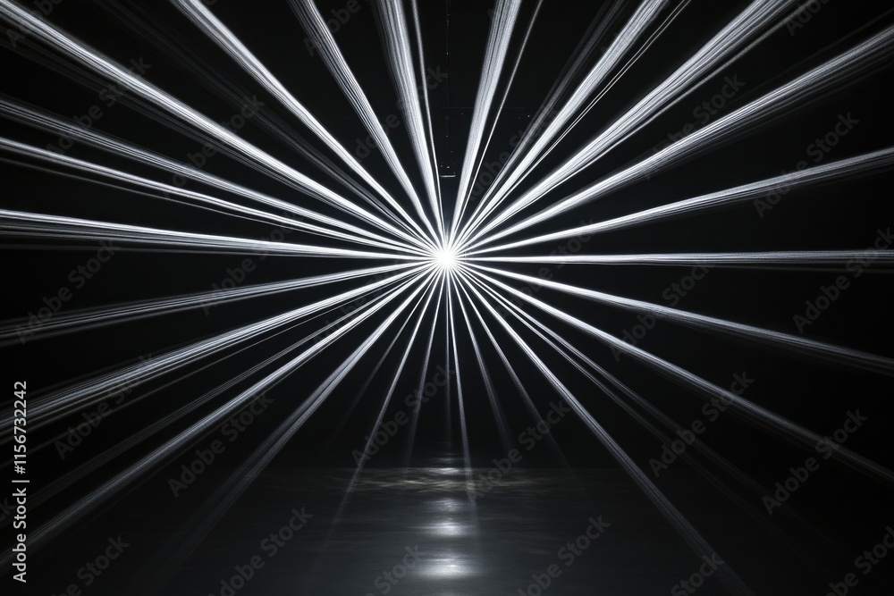 Poster converging beams of light radiate from a central point, creating a mesmerizing starburst effect agai