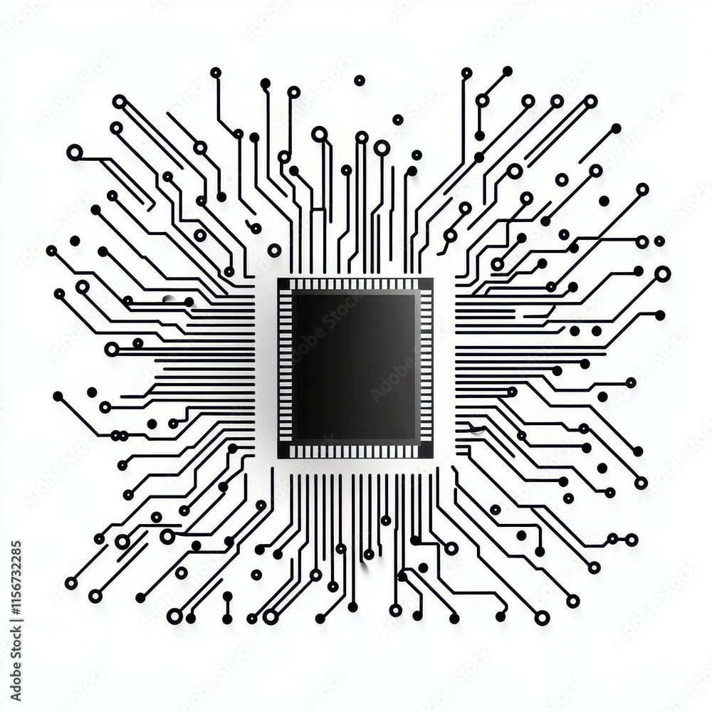 Poster abstract representation of a microchip with intricate circuit designs, symbolizing technology and co