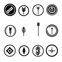 Stylized black icons featuring arrows and targets on a white background, conveying precision and direction.