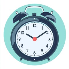 Illustration of a classic alarm clock with a turquoise background, showcasing the time at 2:00.