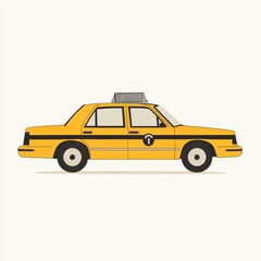A vibrant yellow taxi cab illustration featuring a classic design, highlighted against a minimalist background.
