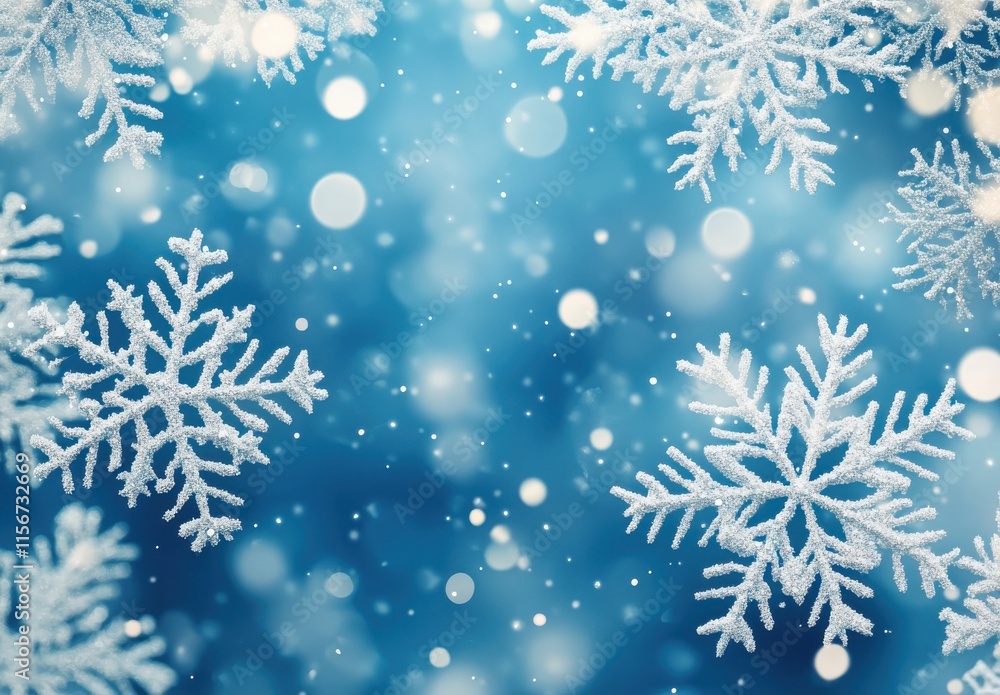 Aufkleber beautiful snowflakes falling gracefully against a soft blue background with bokeh effect, creating a