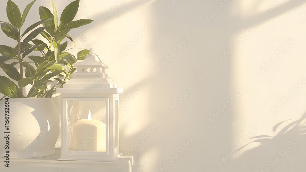 Poster minimalist and serene 3d featuring a lantern filled scene with an elegant open text background the c