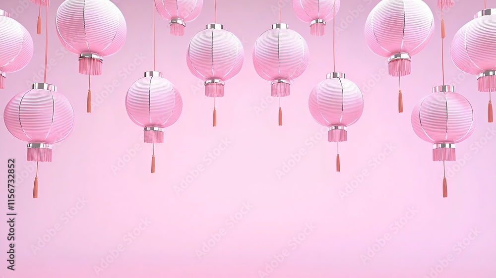 Poster serene and tranquil minimalist 3d featuring a lantern filled scene with an elegant background and op