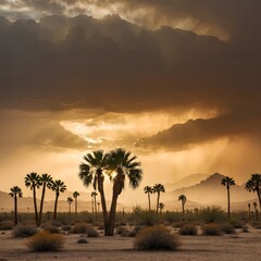 Obraz premium Desert Storm: Mexican Fan Palms Framed by a Golden Dust Horizon