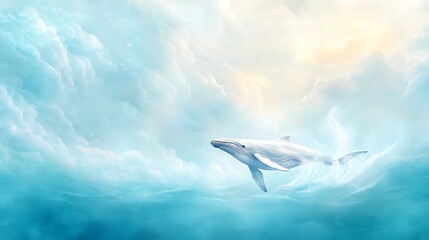 Naklejka premium Artistic whale in a vibrant watercolor ocean aesthetic serene animal scene view