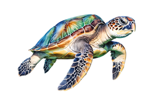  A stunningly detailed close-up image of a sea turtle showcasing its intricate shell patterns in a vibrant array of colors
