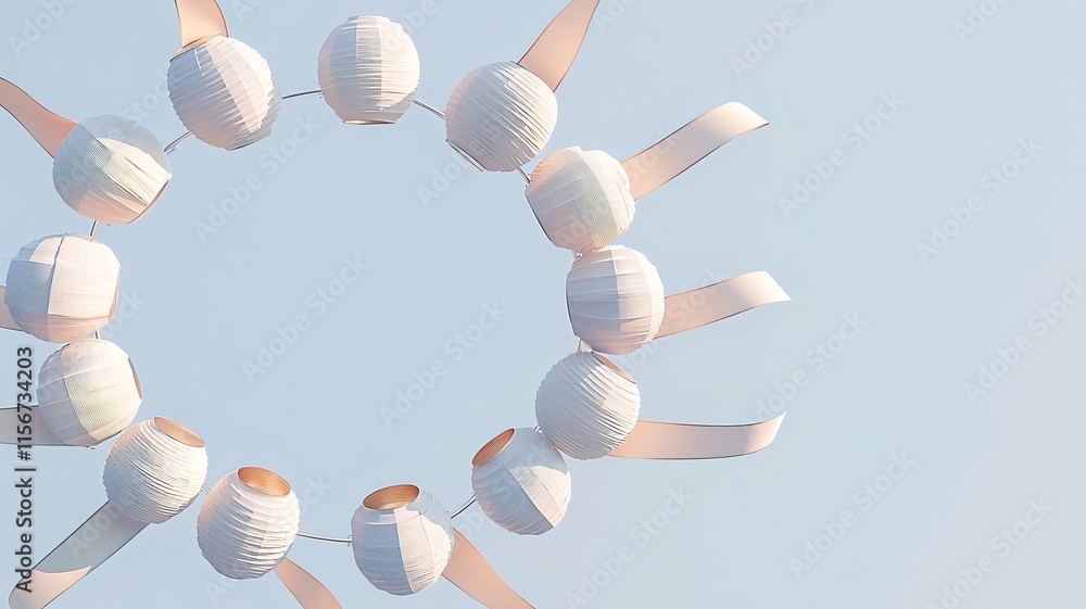 Poster visually striking 3d featuring a circular arrangement of colorful lanterns and flowing ribbons again