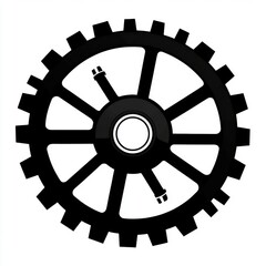 Obraz premium A bold black gear on a white background, symbolizing industry and engineering innovation.