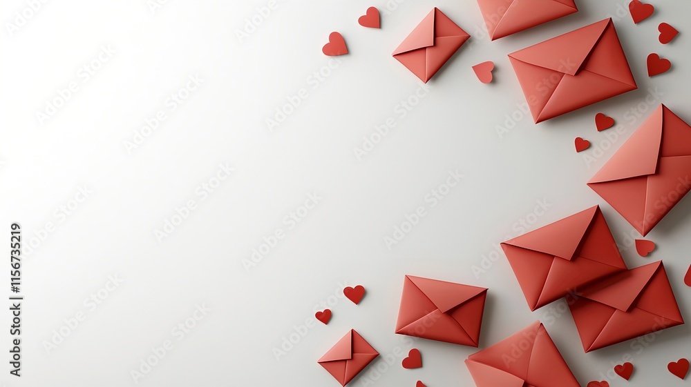 Poster scattered red envelopes on a white surface with a blank text field 3d of a modern design concept for